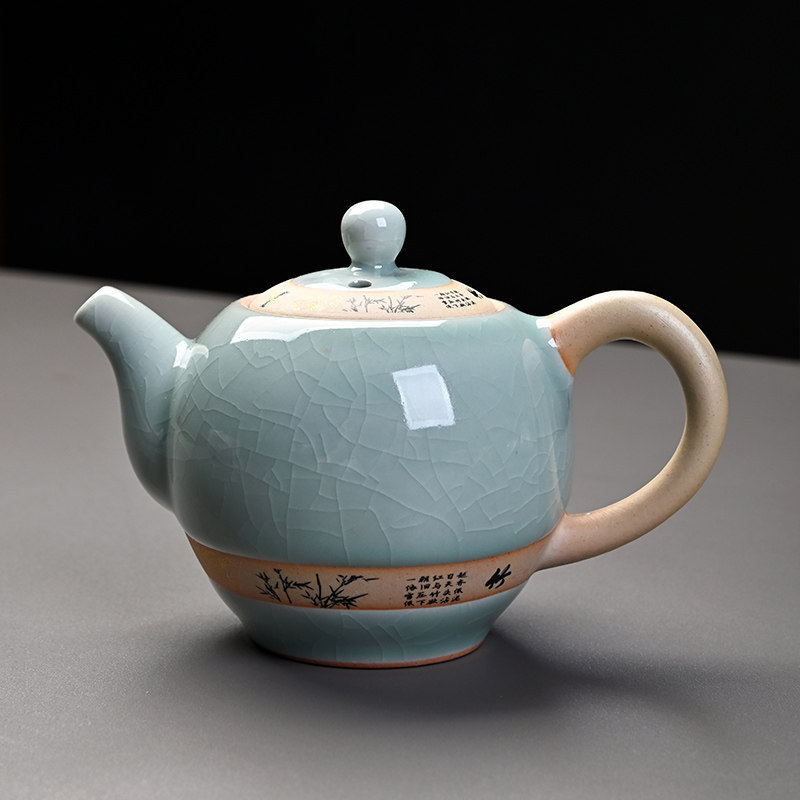 Ru Kiln Teapot Kung Fu Tea Set for Home Use in Living Room or Office, Dehua Ceramic Jade Porcelain Tea Pot