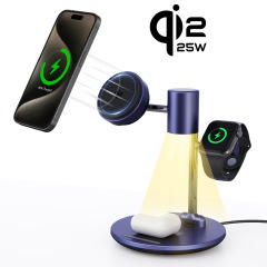 新製品 qi2.2 25W 磁気ワイヤレス充電器 冷却機能付き 3-in-1 ワイヤレス充電器 Apple、Samsung、スマートウォッチ対応