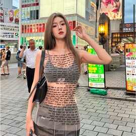 泰式网纱透视背心吊带女夏季新款薄款修身显瘦性感辣妹上衣ins