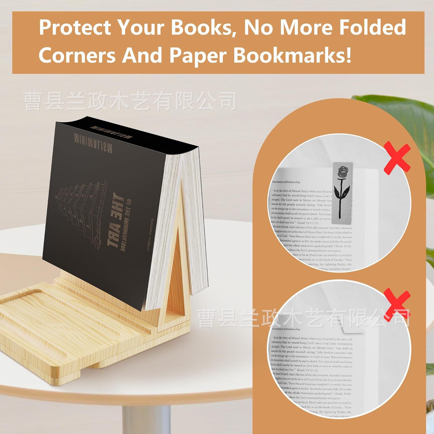 Wooden Bookshelf Bedroom Nightstand Triangle Book Storage Rack with Cup Base Study Office Desk Glasses Pen Holder