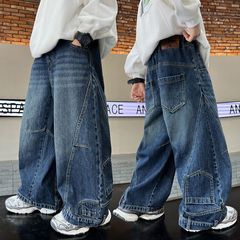 男の子ジーンズ秋シミターパンツ2025春秋新作中大型子供パンツハンサム子供ワイドレッグパンツ