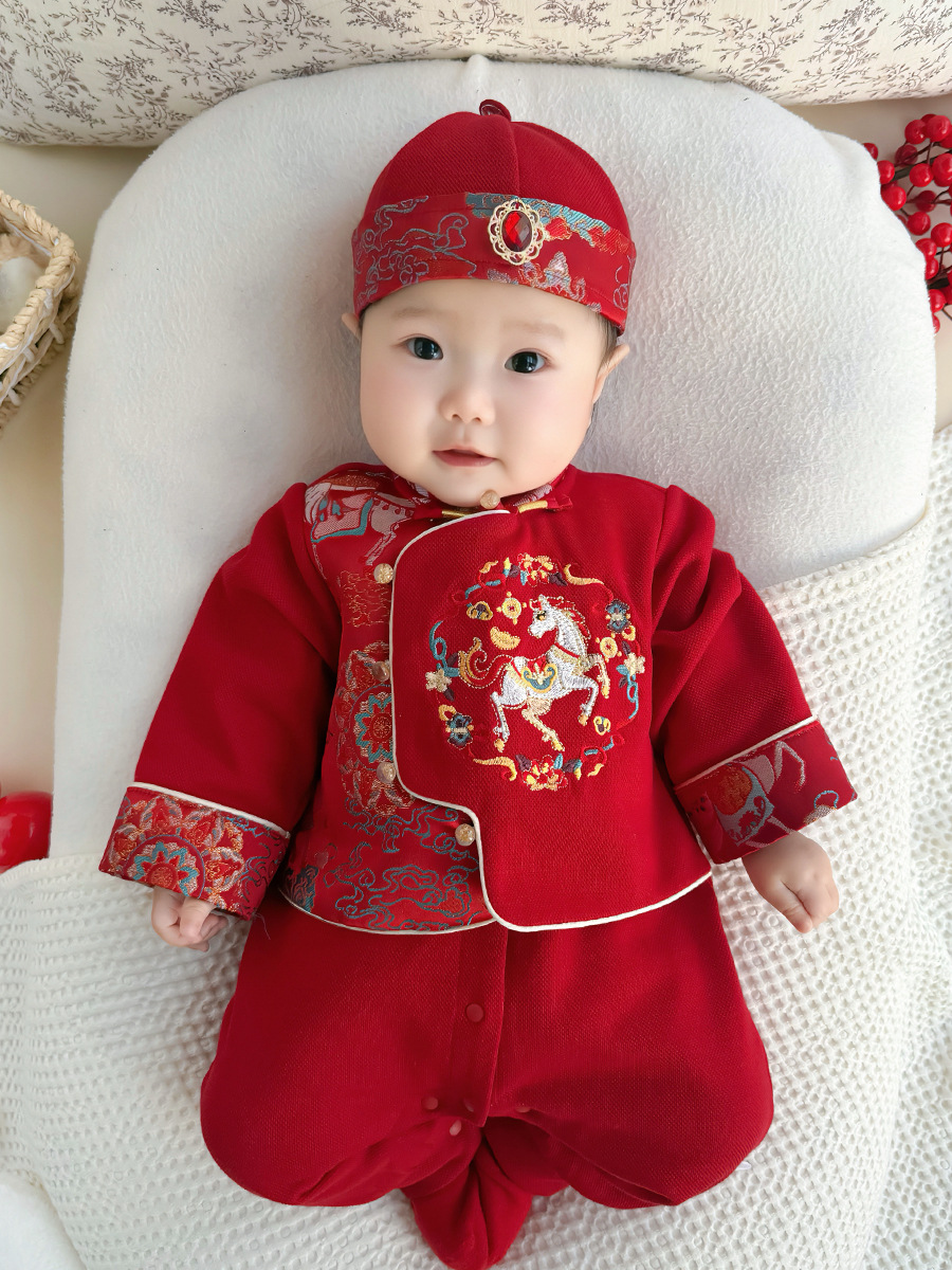 Baby clutching one-piece suit for male baby spring and autumn Tang suit one-year-old and one-month-old newborn 100 days 5733 breathable cotton