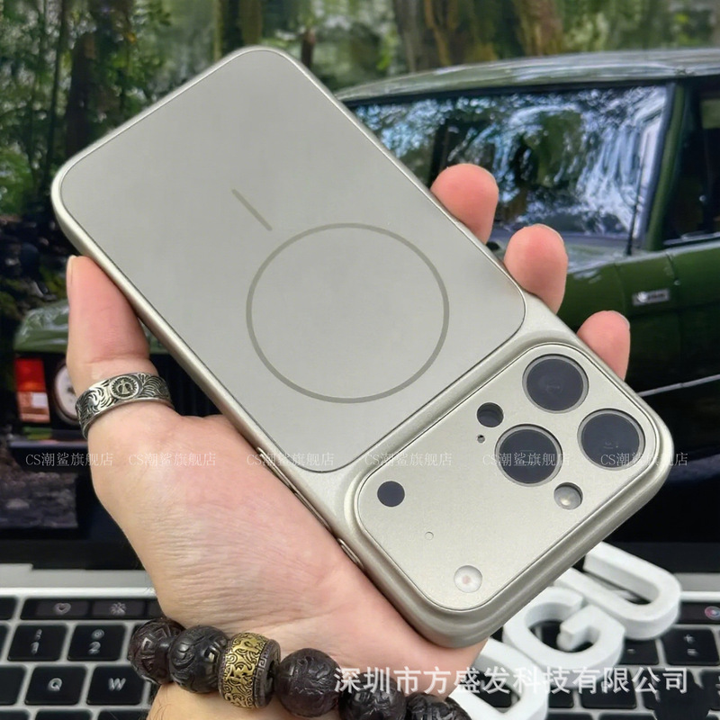 适用苹果17promax手机壳大视窗磨砂玻璃磁吸细圈iPhone16保护套薄|undefined