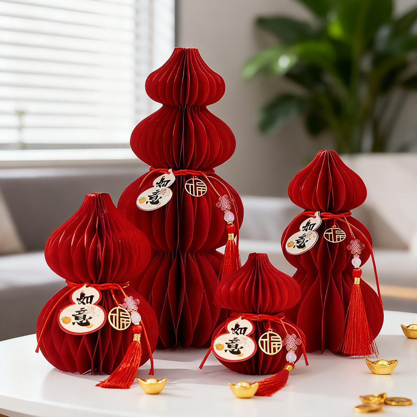 Origami Gourd Ornaments New Year's Entrance Living Room Creative Red Honeycomb Fulu Spring Festival New Year's Day Atmosphere Decoration Supplies
