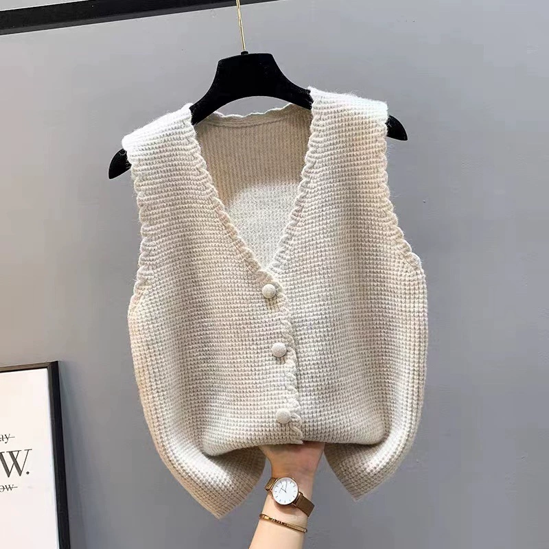 Короткий вязаный жилет, осенний жилет, топ для женщин, новинка 2025 года, универсальный свитер в западном стиле, кардиган, жилет для маленьких людей