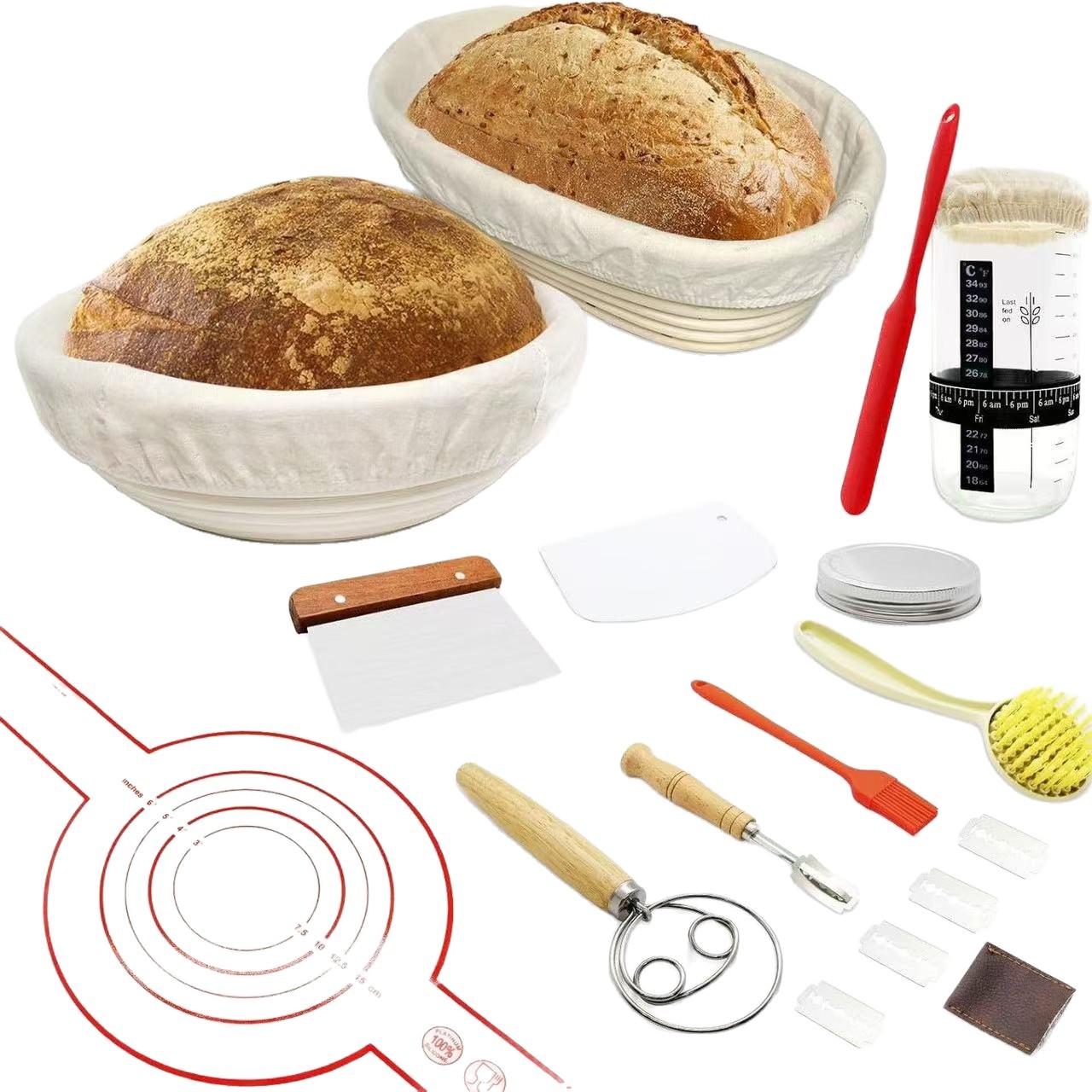 Amazon Banneton Fermentation Basket Tool Set Pan Panadería hecha a mano Canasta Panadería