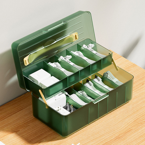 Data Cable Storage Box Flip-Top Desk Phone Charger Cable Earphone Multi-Compartment Cable Organizer Dustproof Drawer Organizer Gadget