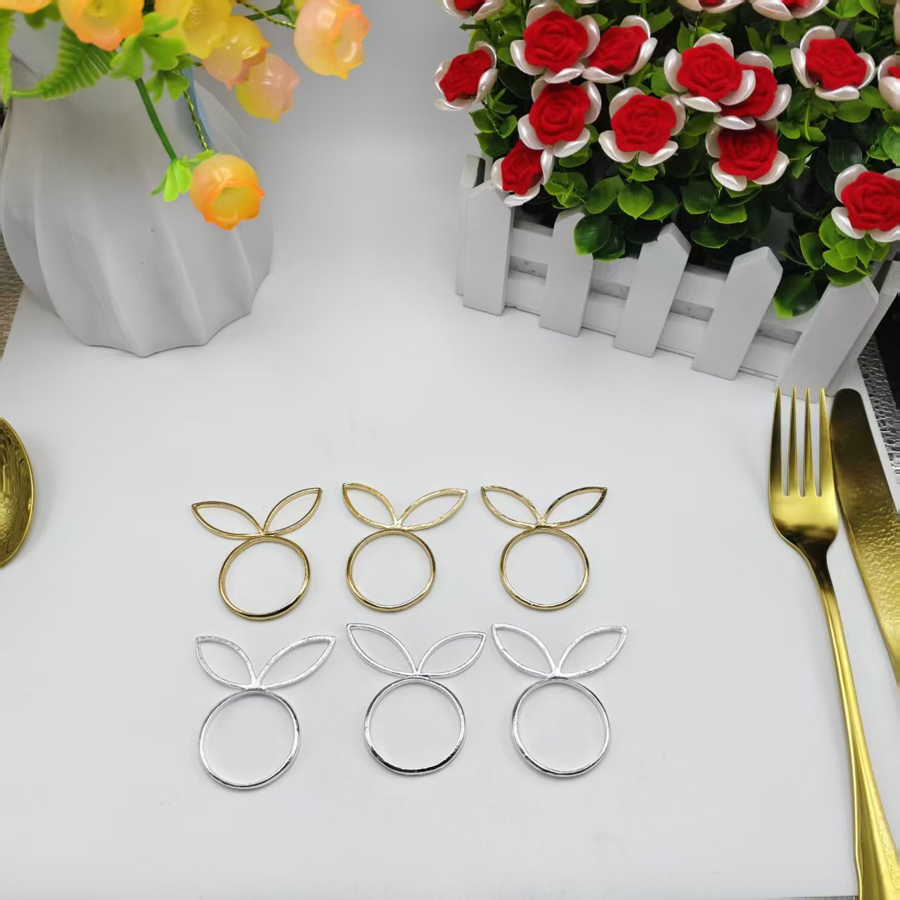 Easter rabbit head napkin ring alloy golden napkin buckle holiday restaurant table napkin ring factory wholesale