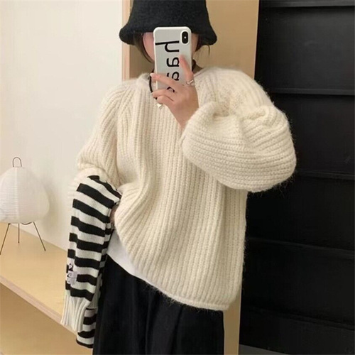 YUNSHU糖果色套头毛衣女2024秋冬日系复古纯色粗线慵懒风针织上衣