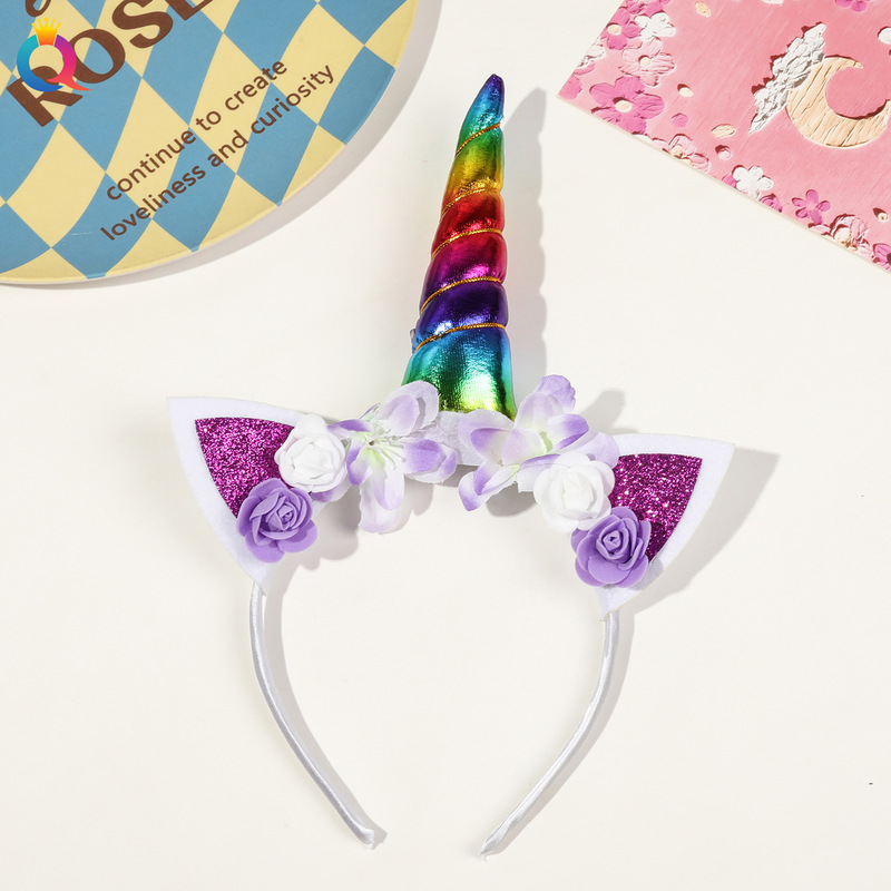 Qiyue ヨーロッパとアメリカのクロスボーダーユニコーンヘッドバンド子供の誕生日パーティーヘッドバンドプリンセスヘアアクセサリーヘッドバックルスポット卸売|undefined