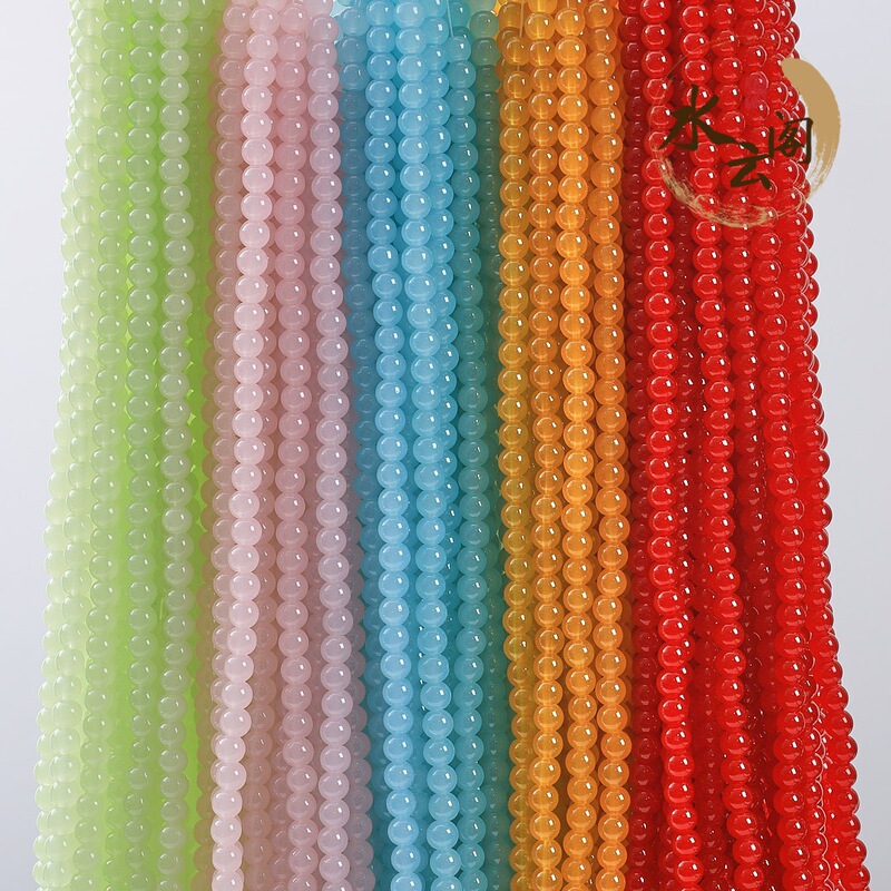 Imitation Jade Glass Beads Green Aventurine Loose Beads Red Agate Color Bracelet Spacer Beads Handmade DIY Jewelry Accessories Wholesale