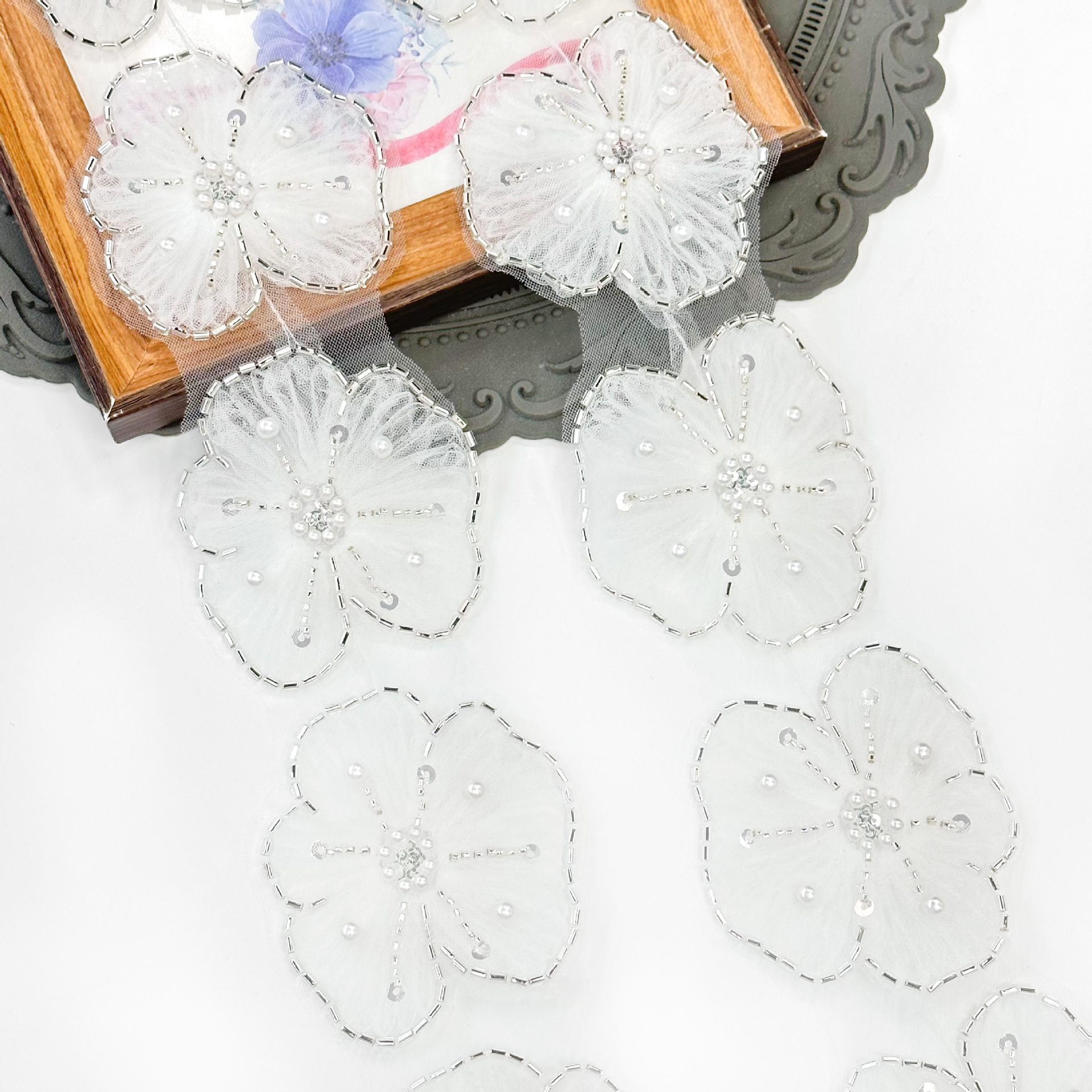 Bordado de computadora flores de encaje colorido código de barras suéter vestido de princesa decoración accesorios de flores