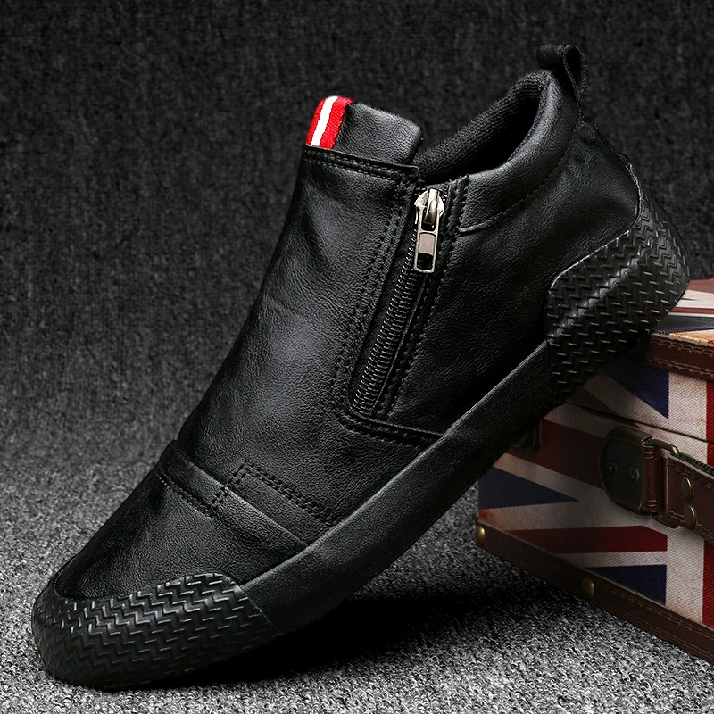 Новая мужская кожаная обувь Boda 8861, модная повседневная теплая зимняя обувь с высоким верхом без шнуровки на флисовой подкладке с хлопковой подкладкой для мужчин