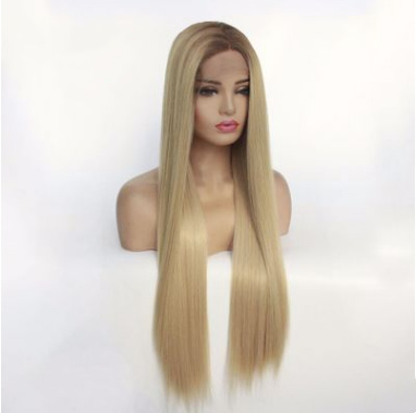 Fibra química europea y americana frente encaje cubierta de cabello T oro recto fábrica de cabello largo al por mayor LW0124