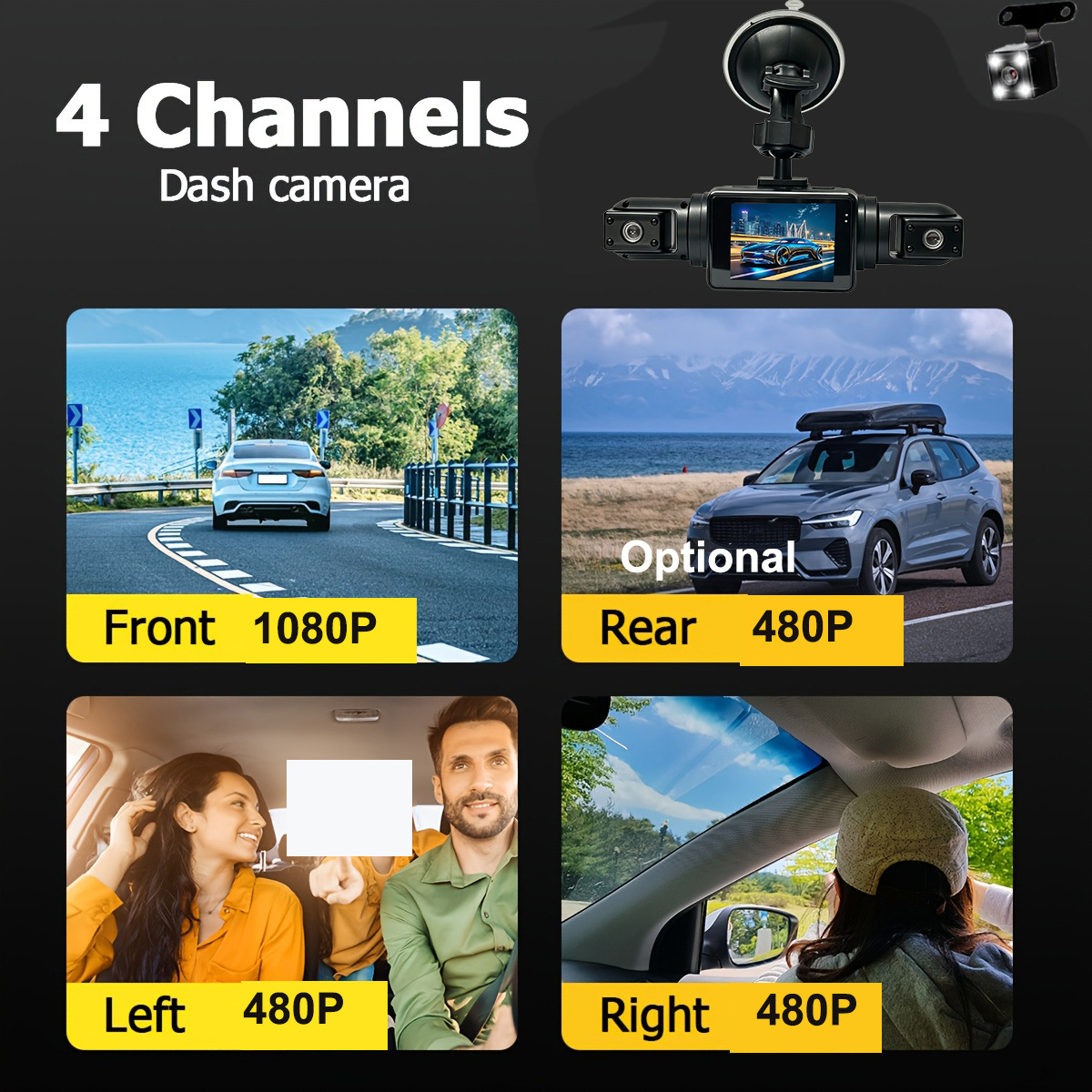Panoramic four-camera dashcam with high-definition night vision for front, rear, left, and right, and reverse camera, factory direct supply at a favorable price
