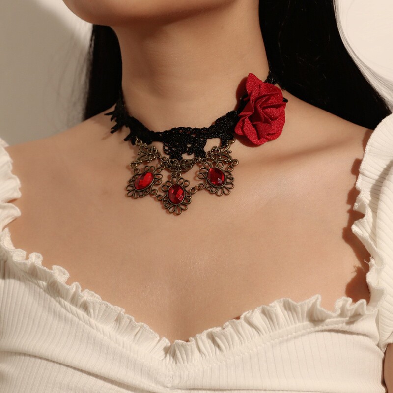 European and American Cross-border Jewelry Retro Lace Gothic Necklace Women's Clothes Accessories Fashion Short Flower Necklace Clavicle Chain