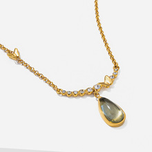 静俏设计感甜美浪漫18K金不锈钢水滴形玻璃吊坠不锈钢项链饰品