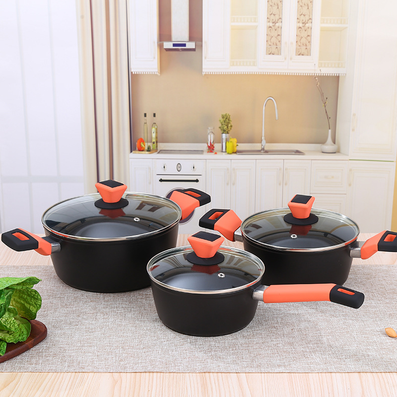 Suministro directo de fábrica 5-piezas olla conjunto traje de aluminio antiadherente pan hogar cocina plana sartén regalo olla transfronteriza