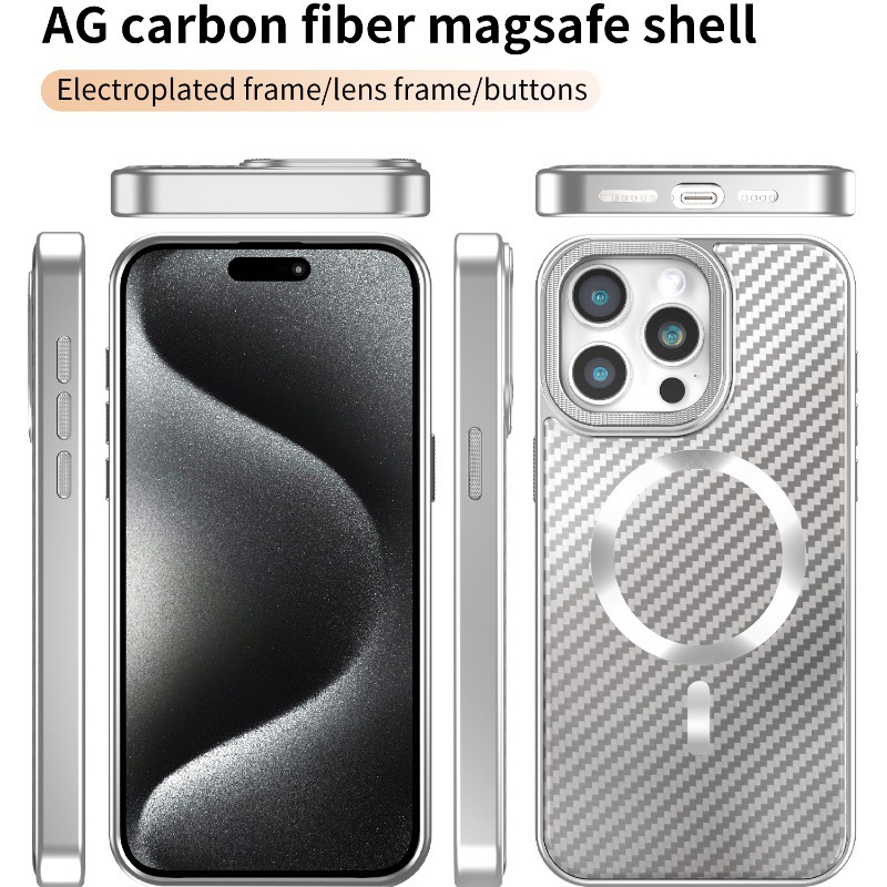 Ốp lưng iPhone từ tính MagSafe họa tiết sợi carbon — Màu đen titan, Màu vàng titan, Màu nguyên bản titan chi tiết 3