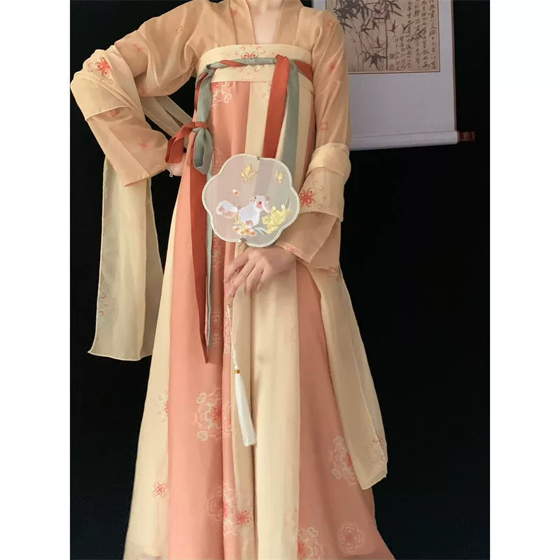 Кимо Hanfu платье (хань и Тан) стиль Тан, сукня с ruched на груди, длинна груди для весны/лета, принт