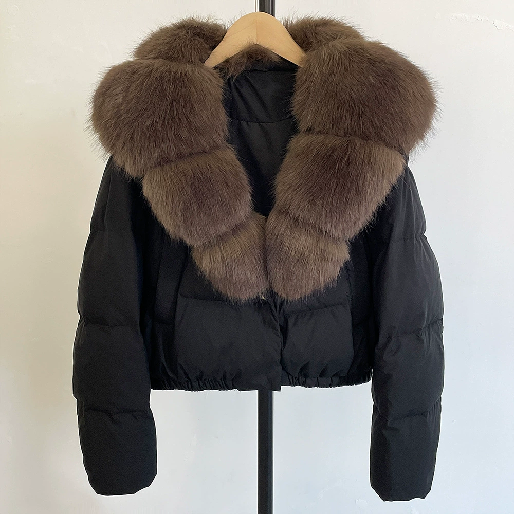 Пуховик Velvet Duck-Down зимний, короткий пуховик с крупным Faux-Fur воротником, размеры S–M