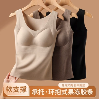 新款秋冬磨毛保暖背心女士加绒加厚内搭无痕德绒发热带胸垫内衣