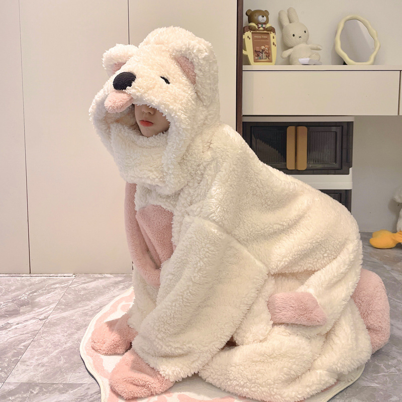 卡通搞怪小狗睡衣女秋冬季加绒加厚珊瑚绒睡袍法兰绒家居服可外穿|undefined