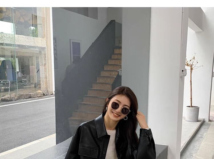 Women's Leather Jacket Black Retro Style Fashion Autumn Top_voghion.com