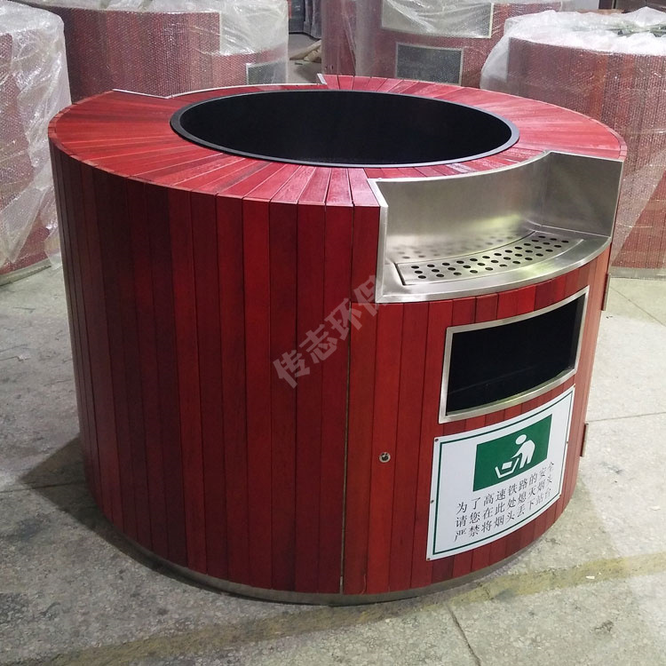 贵阳高铁站台钢木花盆分类垃圾桶火车站圆形花盆厂家直销耐用