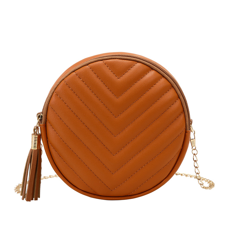 Bolso Redondo de Hombro Bordado para Mujer, PU, con Borla y Cadena, para Uso Diario
