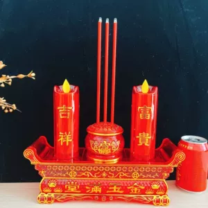 [LED仿真畅易红光烫金电镀电香烛一体祭祀电池插电2用摇摆头条案香]