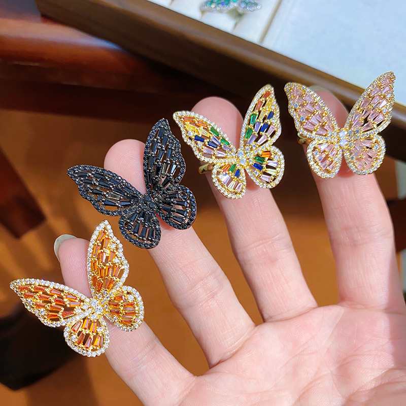 Wholesale Jewelry Elegant Butterfly Copper Zircon Open Rings display picture 3
