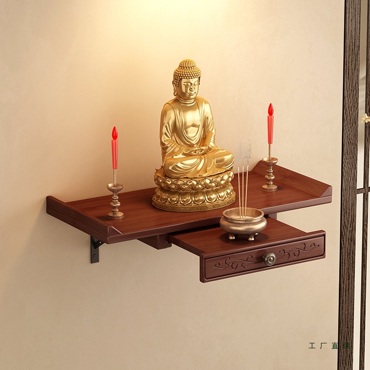 Wall-Mounted Solid Wood Buddhist Altar Home Shrine Guanyin Guan Gong Buddha Statue Altar Shrine Stand