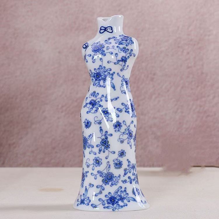Decoración de jardín de cheongsam decoración de sala de estar de alto nivel decoración de estudio belleza floral porcelana azul seco gabinete de televisión