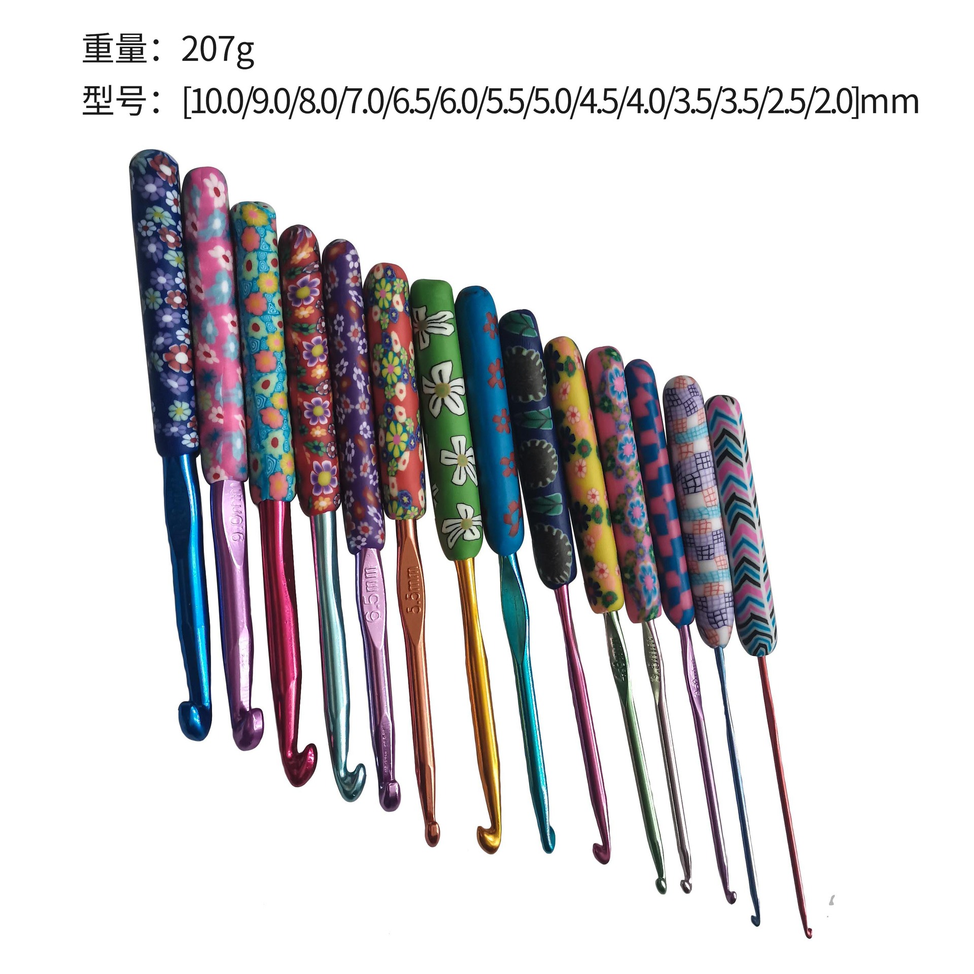 Nuevas herramientas de ganchillo color impresión crochet traje suave cerámica ganchillo 14 unids/set bolso del OPP 14 unids