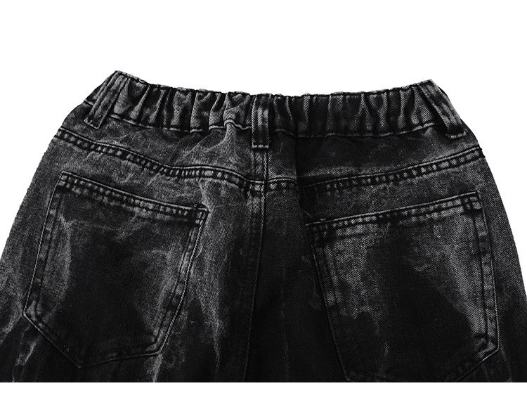 Jean homme délavé, coupe droite, jambes larges, style urbain, effet tie-dye dégradé, délavé, taille mi-haute, en coton._voghion.com