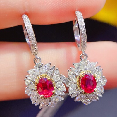 厂家18K金镶嵌天然无烧红宝石耳扣 主石:1克拉|ms