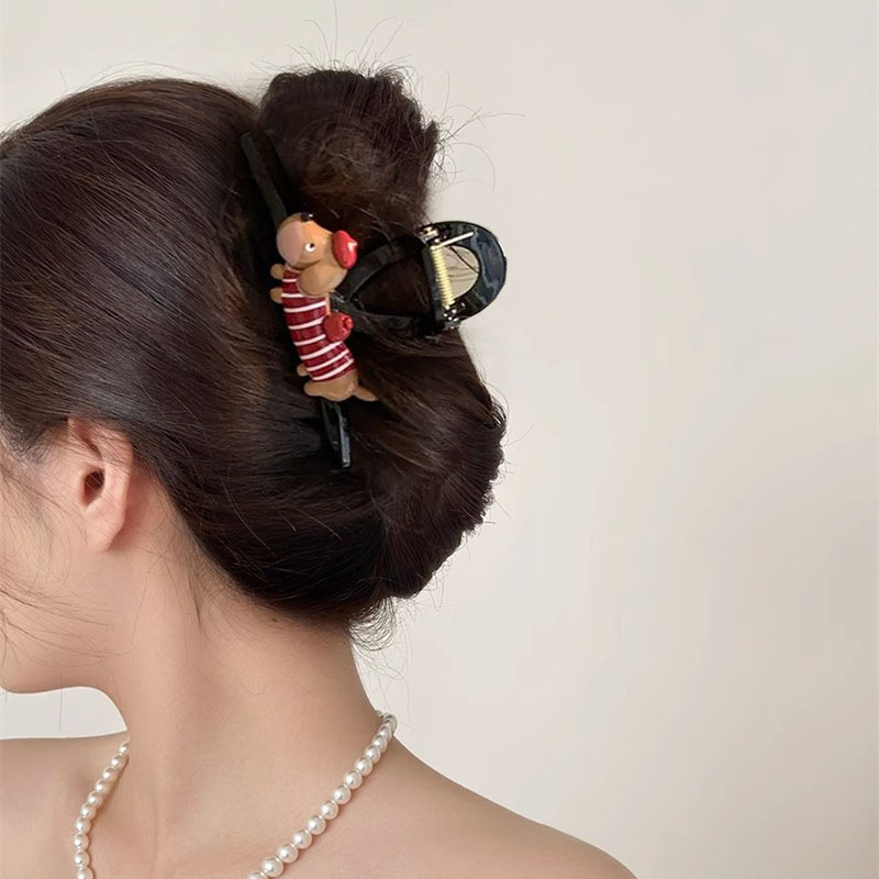 Nuevo clip de agarre de salchicha de cachorro de dibujos animados lindo y avanzado horquilla de sensación femenina en la parte posterior de la cabeza, horquilla de tiburón, tocado de agarre para el cabello