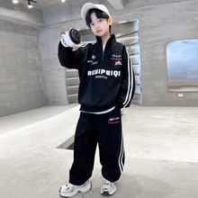 A25春季中大男童时尚潮范字母半拉链立领卫衣卫裤运动休闲两件套