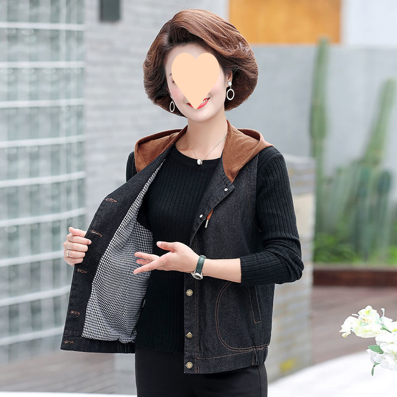Spring and Autumn New Washed Full-Cotton Denim Vest for Middle-Aged Women: Casual Hooded Short-Style Vest Top with Jacket Coattails