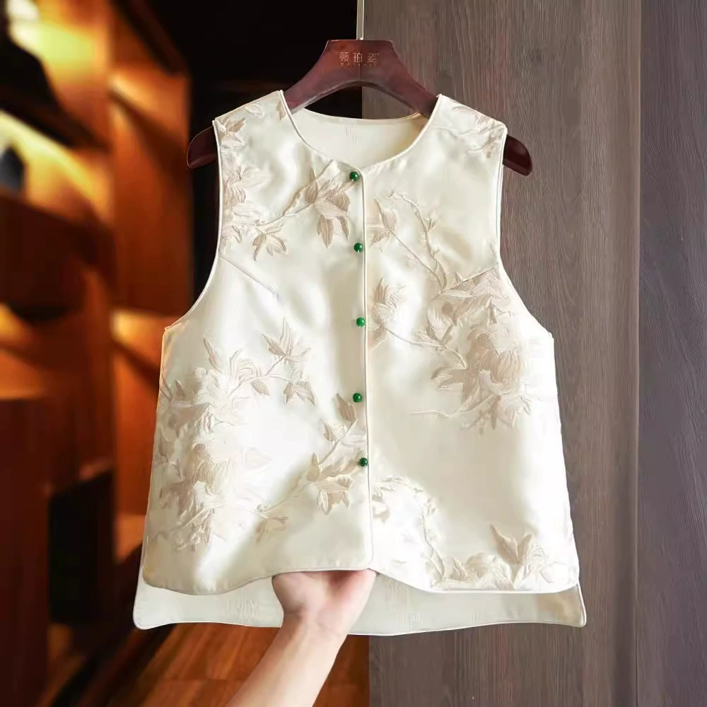 Новый китайский жилет женский 2024 весна новый нишевые дизайн чувство ретро национальный прилив ветер вышитый жакет для лошадей