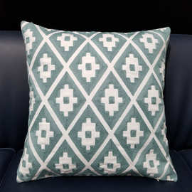 北欧客厅纯棉刺绣抱枕套不含芯几何正方形45x45高级靠垫沙发抱枕