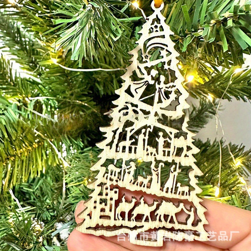 Colgante transfronterizo árbol de Navidad decoración colgante madera hueco Navidad colgante atmósfera de Navidad