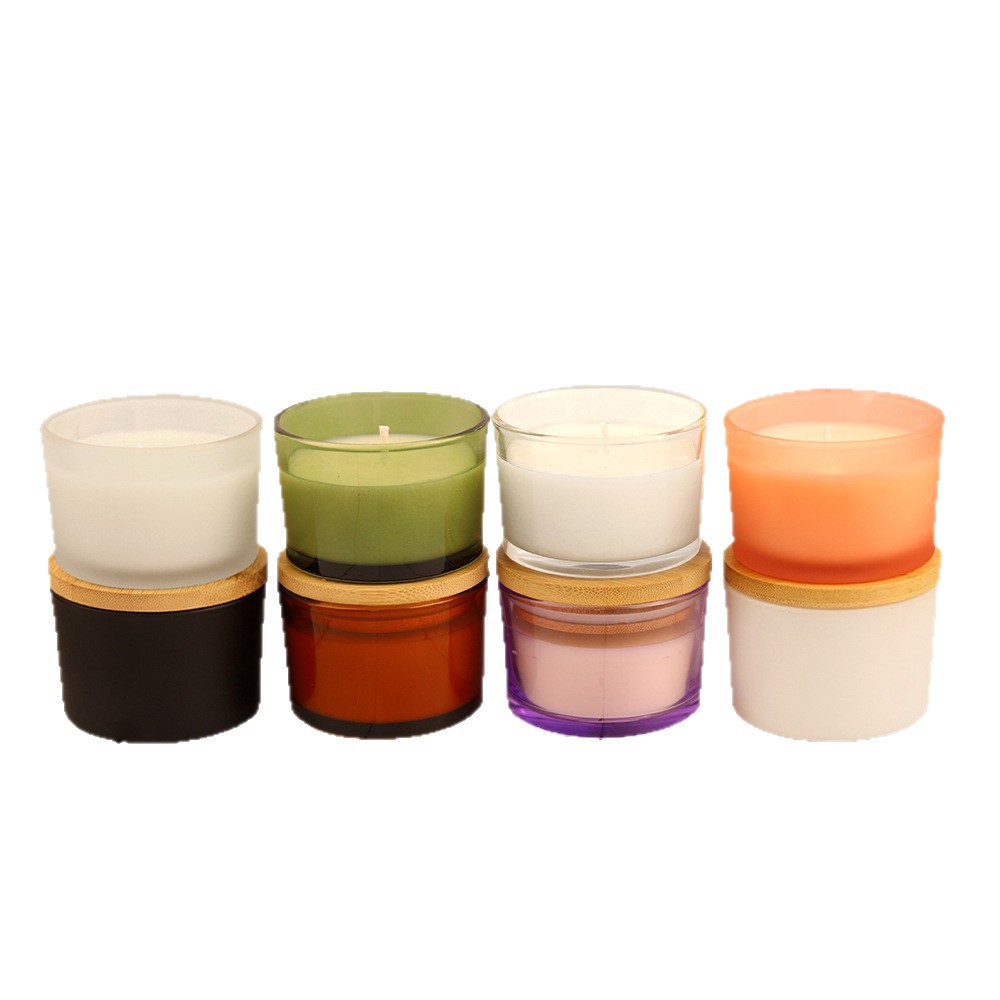 Vela de venta caliente transfronteriza Vela de vidrio de color de bricolaje Vela Tarro de vidrio transparente con tapa de madera Vaso vacío Contenedor