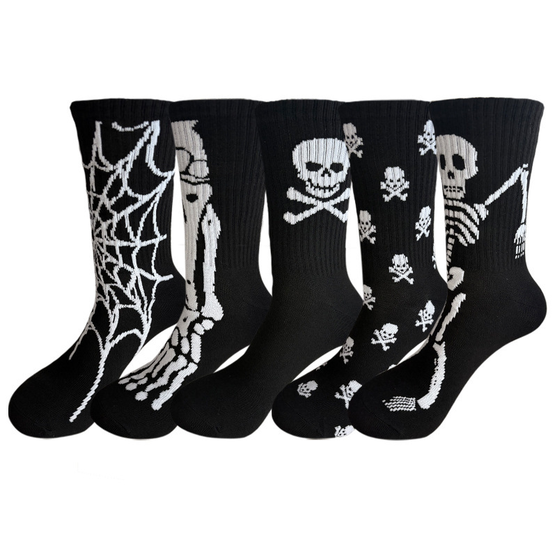 New Cross-Border Foreign Trade Large Size Socks for Men and Women, Halloween Spider Trendy Socks, Quirky Skeleton Ghost Claw European and American Style Mid-Calf Socks New Cross-Border Foreign Trade Large Size Socks for Men and Women, Halloween Spider Trendy Socks, Quirky Skeleton Ghost Claw European and American Style Mid-Calf Socks