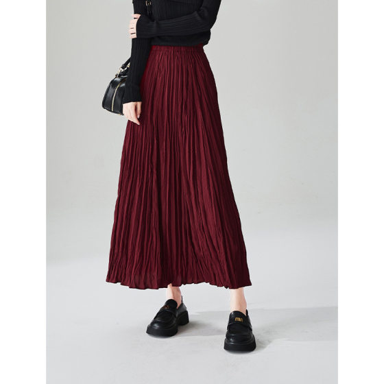 Counter Quality 2024 Autumn New Fashion High Waist Slim Elegant Pleated Long A- line Skirt Women