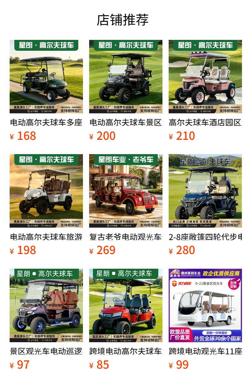 Multi-seater electric sightseeing vehicle for scenic area tours, park, real estate sales office, property viewing, campus shuttle electric car