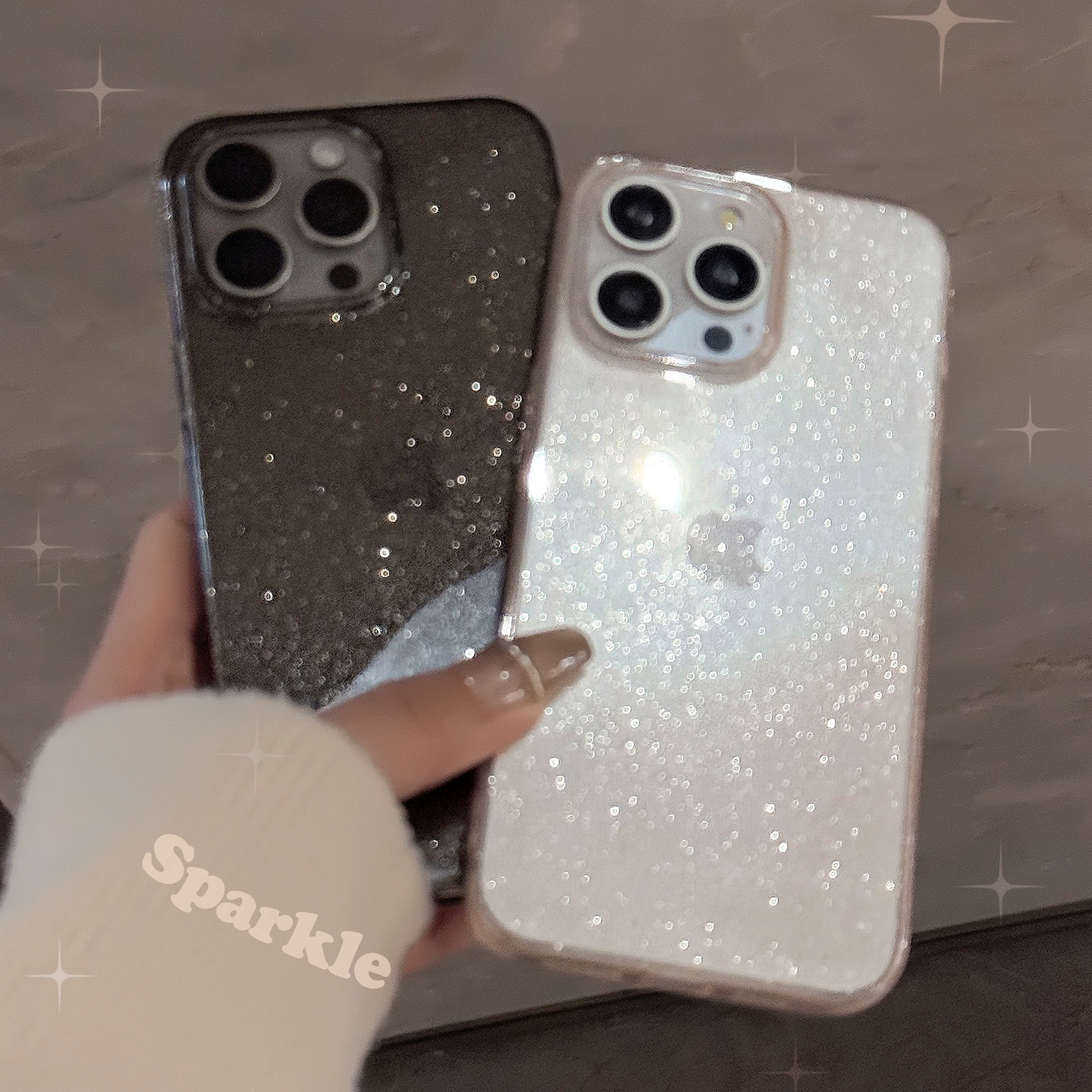 Чехол для телефона (Apple), совместим с сериями iPhone 11–17, прозрачные блестки, тонкий защитный дизайн