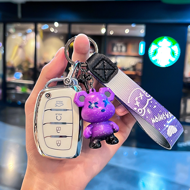 모던 R 모델 - 스마트 4버튼 스타트 [싱글 쉘 화이트] + 보라색 폭력 곰 펜던트