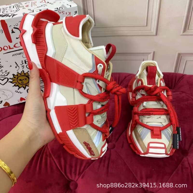 2023 High Ding European Station, punta redonda, suela gruesa, cordones, zapatos deportivos y casuales a juego para mujer, versión coreana de los zapatos de papá de todo fósforo, DG de moda